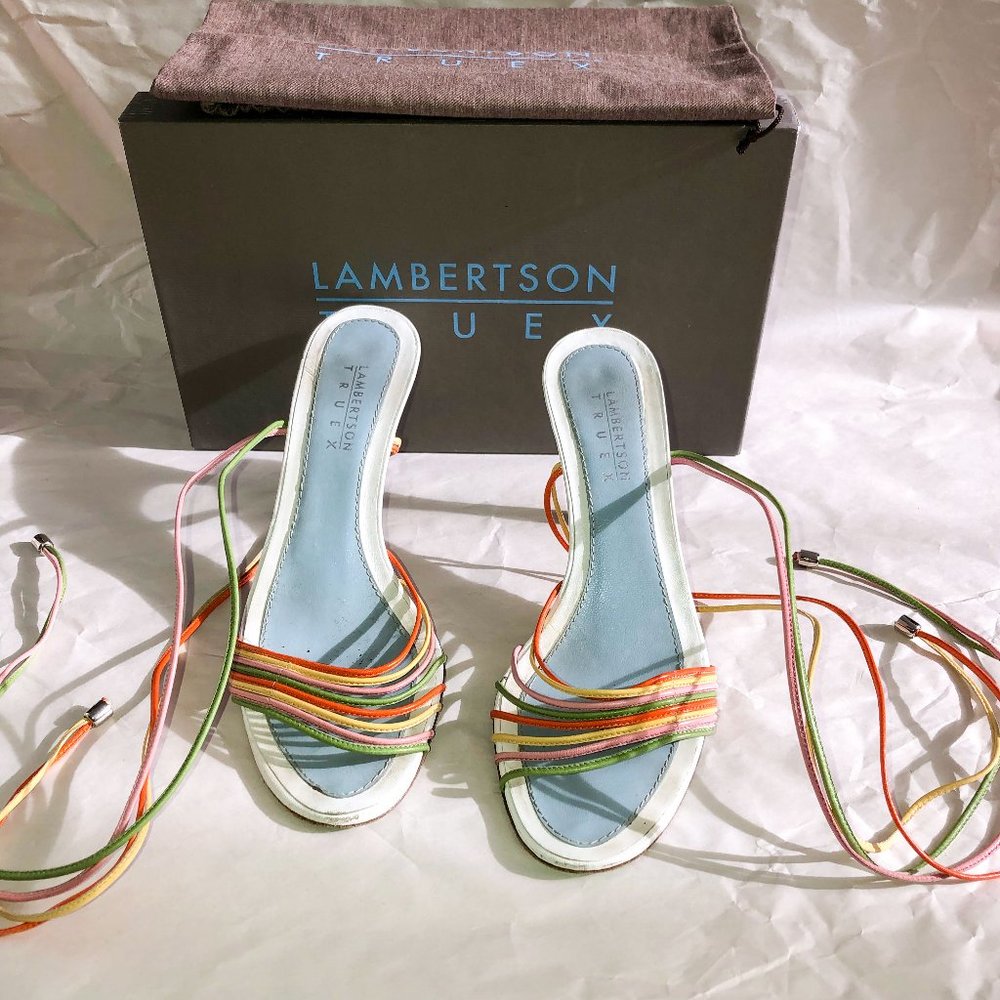 Lambertson Truex multicolored wraparound high heels Sz 37.5 + box + dustbag